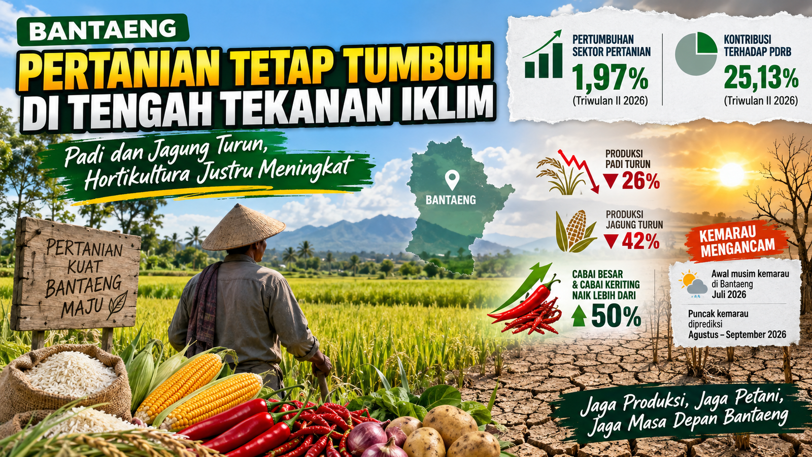 Pertanian Bantaeng Tetap Tumbuh 1,97 Persen di Tengah Tekanan Kemarau
